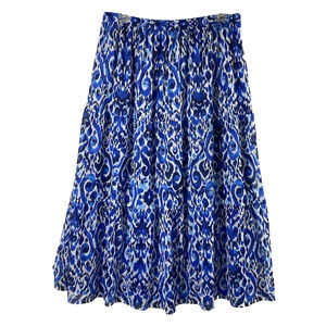 Tacera Maxi Skirt Womens Large‎ Tiered Broomstick Blue White Mesh Print Boho